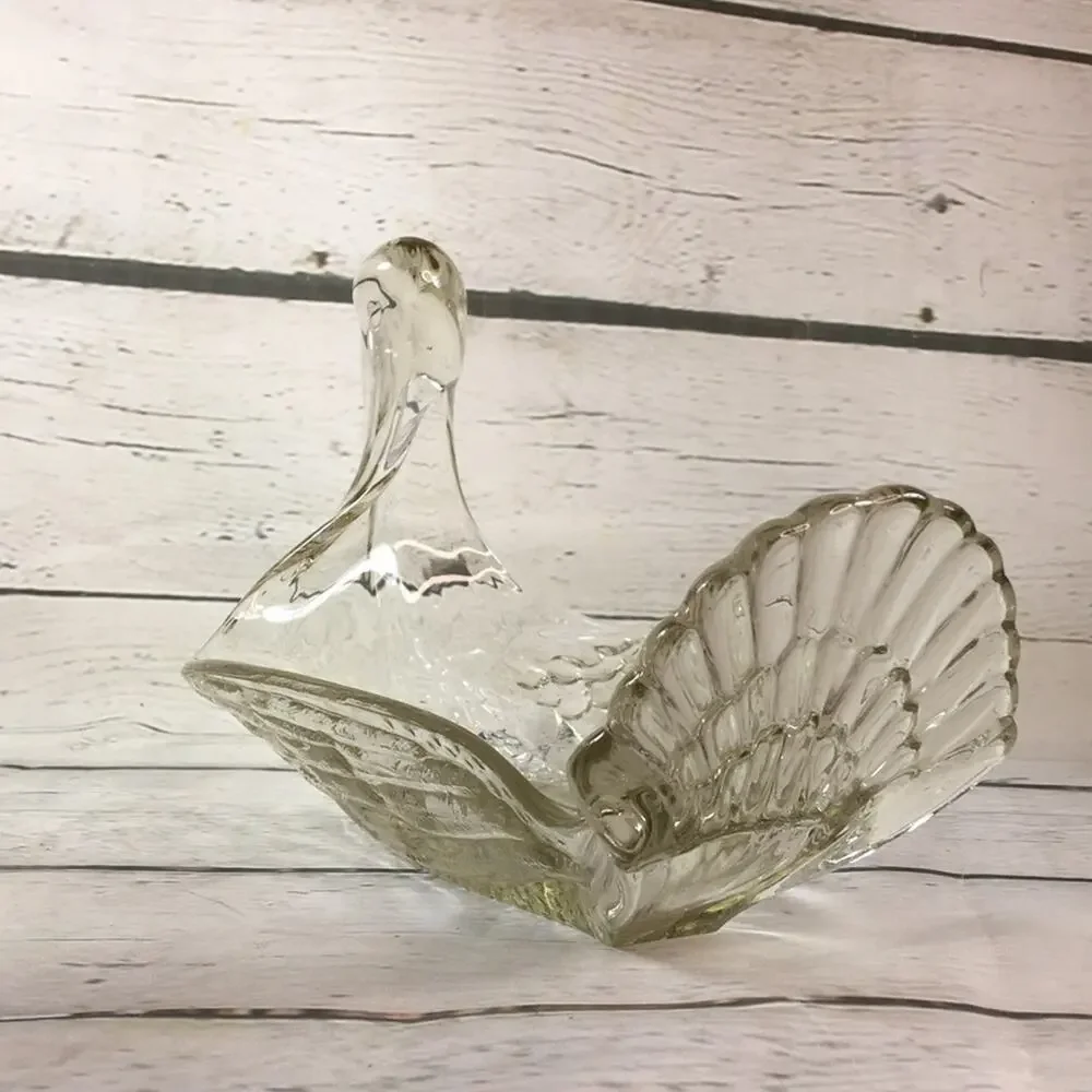 Vintage Heavy Clear Glass Bird SWAN Animal Bowl Serving Dish